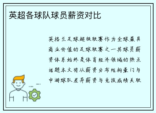 英超各球队球员薪资对比
