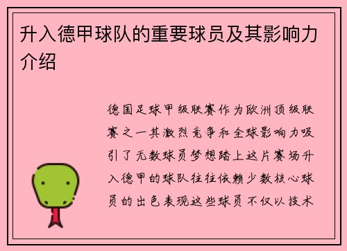 升入德甲球队的重要球员及其影响力介绍